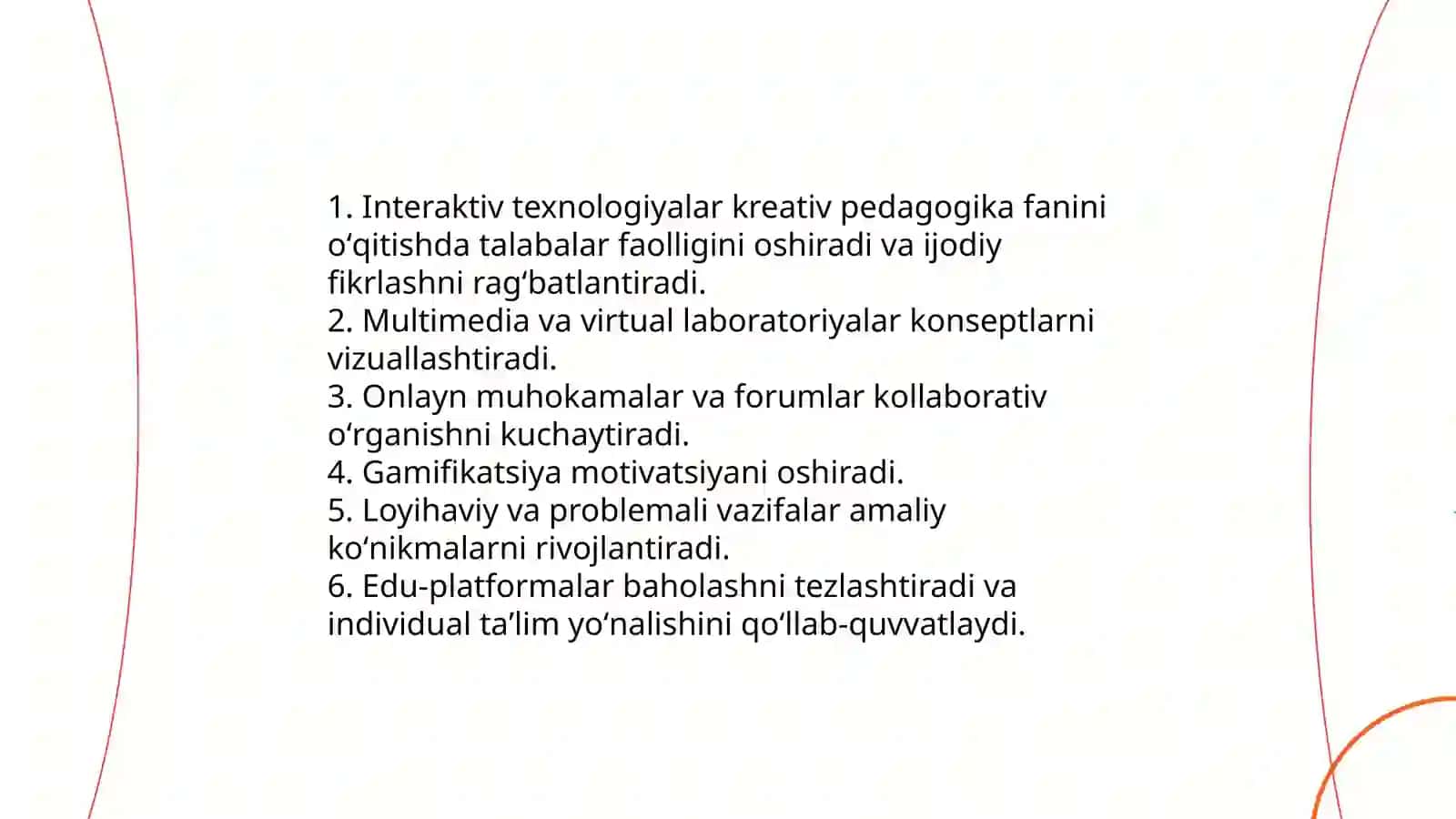 Kreativ pedagogika fanini oʻqitishda pedagogik texnologiyalardan foydalanish 3