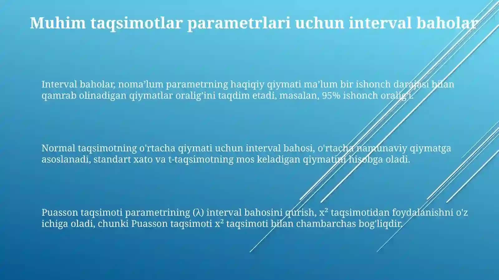 Muhim taqsimotlar parametrlari uchun interval baholar va kritik to‘plamlar tuzish 3