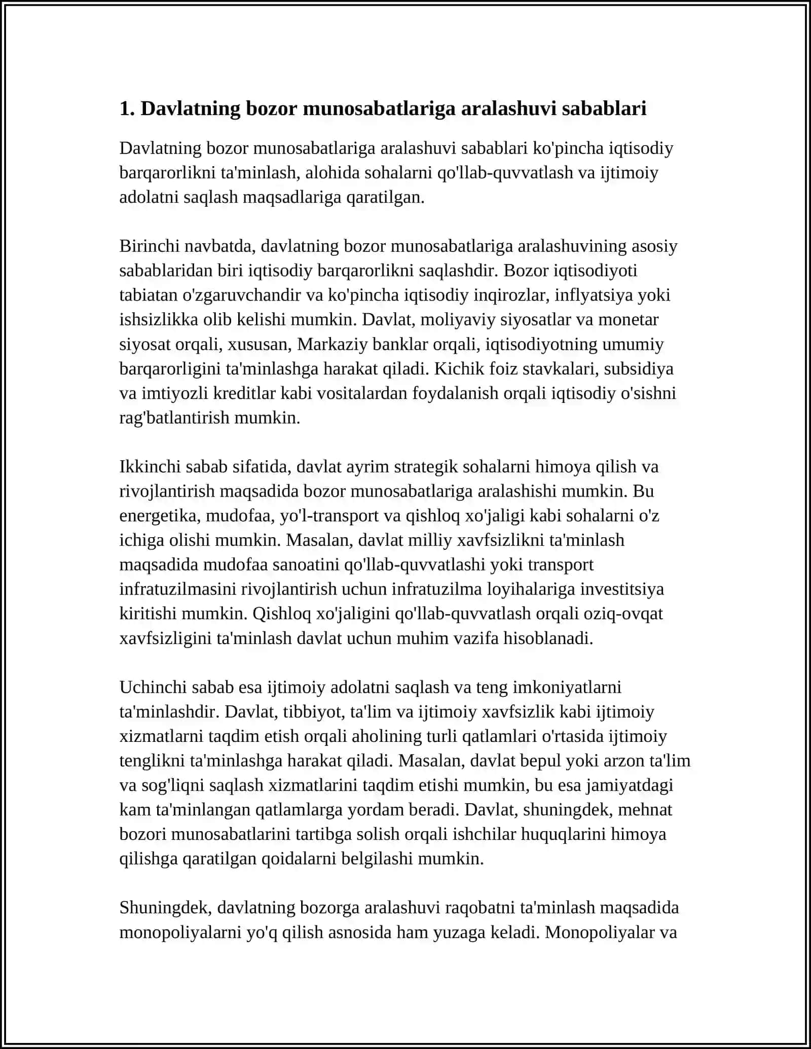 BOZOR MUNOSABATIGA DAVLAT ARALASHUVI SAMARASI. MAKSIMAL VA MINIMAL NARXLAR 3
