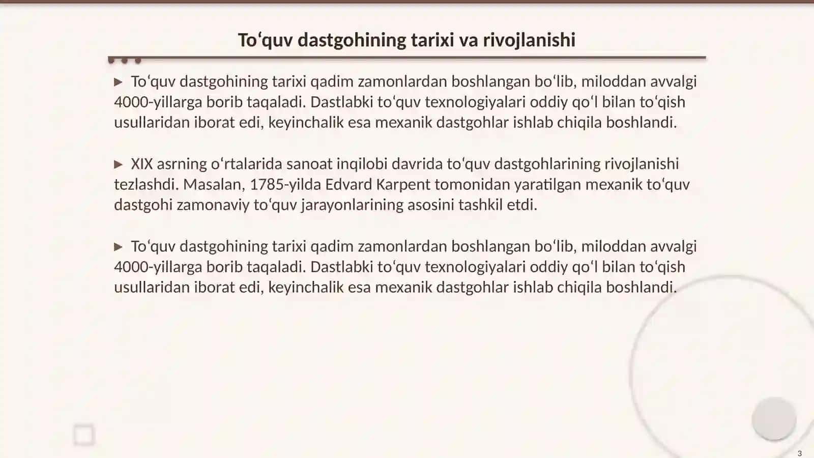 To‘quv dastgohida to‘qima hosil bo‘lish jarayonida tadqiqot o‘tkazish (to’qimachilik) 3