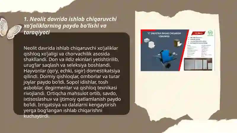 Neolit ishlab chiqaruvchi xoʻjaliklarning taraqiyoti 3