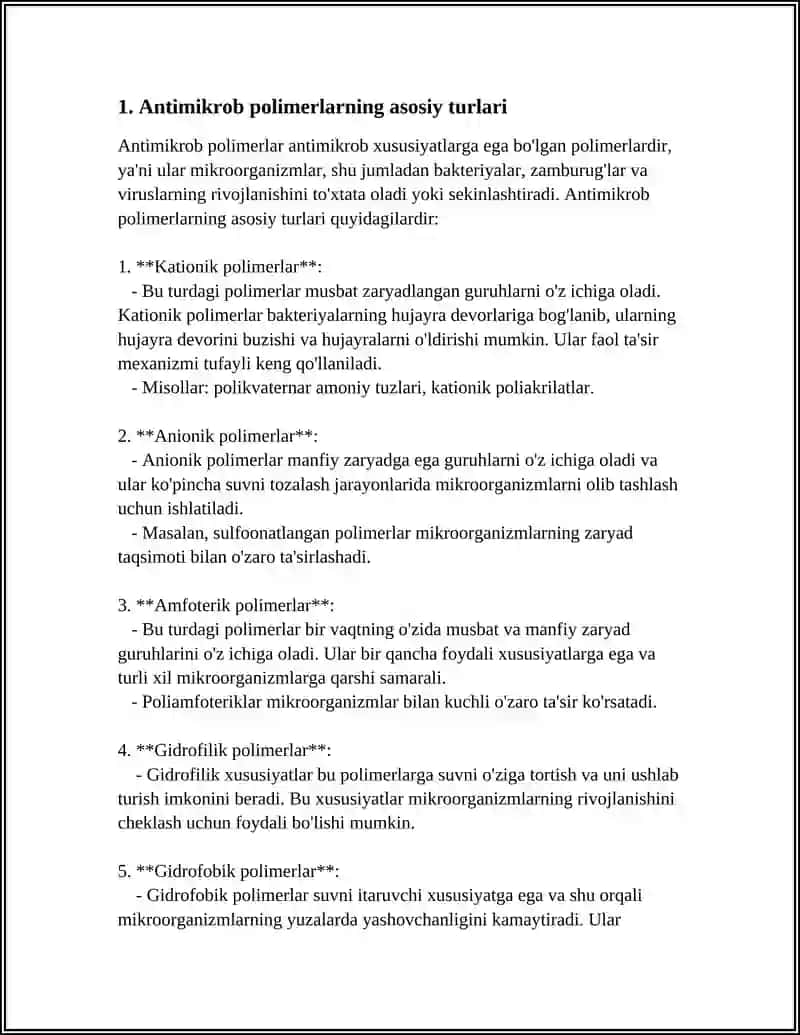 ANTIMIKROB XUSUSIYATLI MAXSUS XOSSALI POLIMERLAR 3