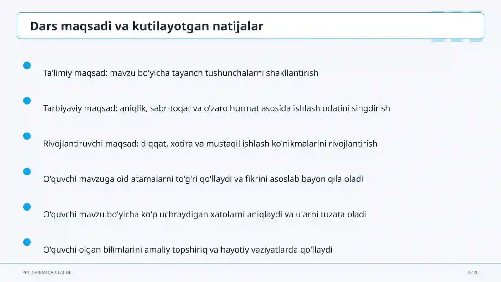 Sinf soati va tarbiyaviy tadbirlar (1–11) 3