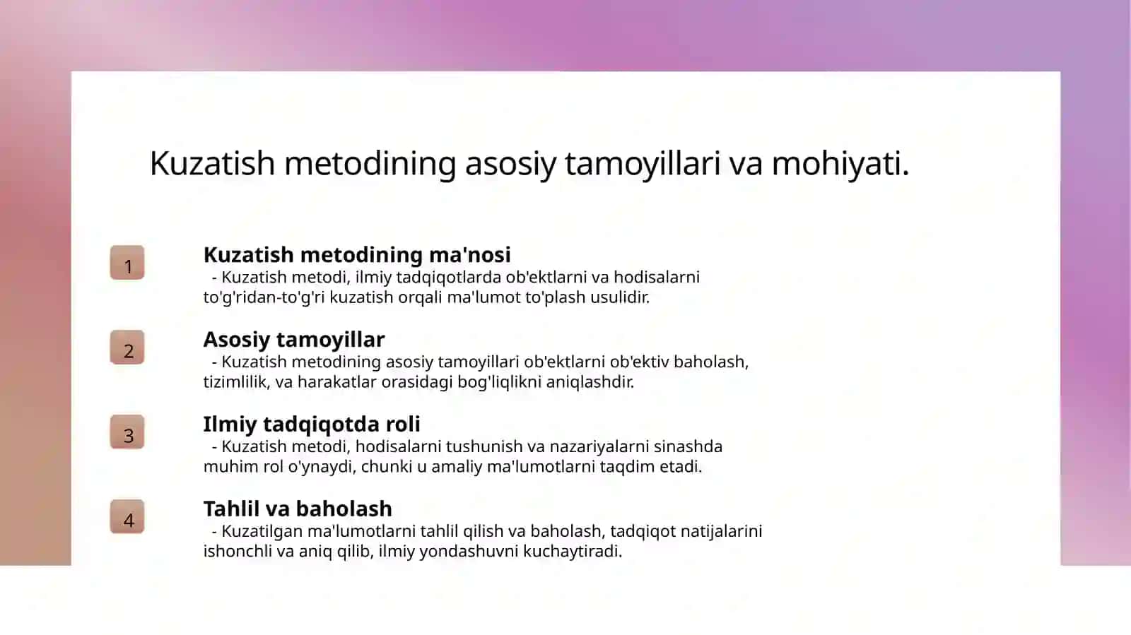 Kuzatish metodi va uning tavsifi 3