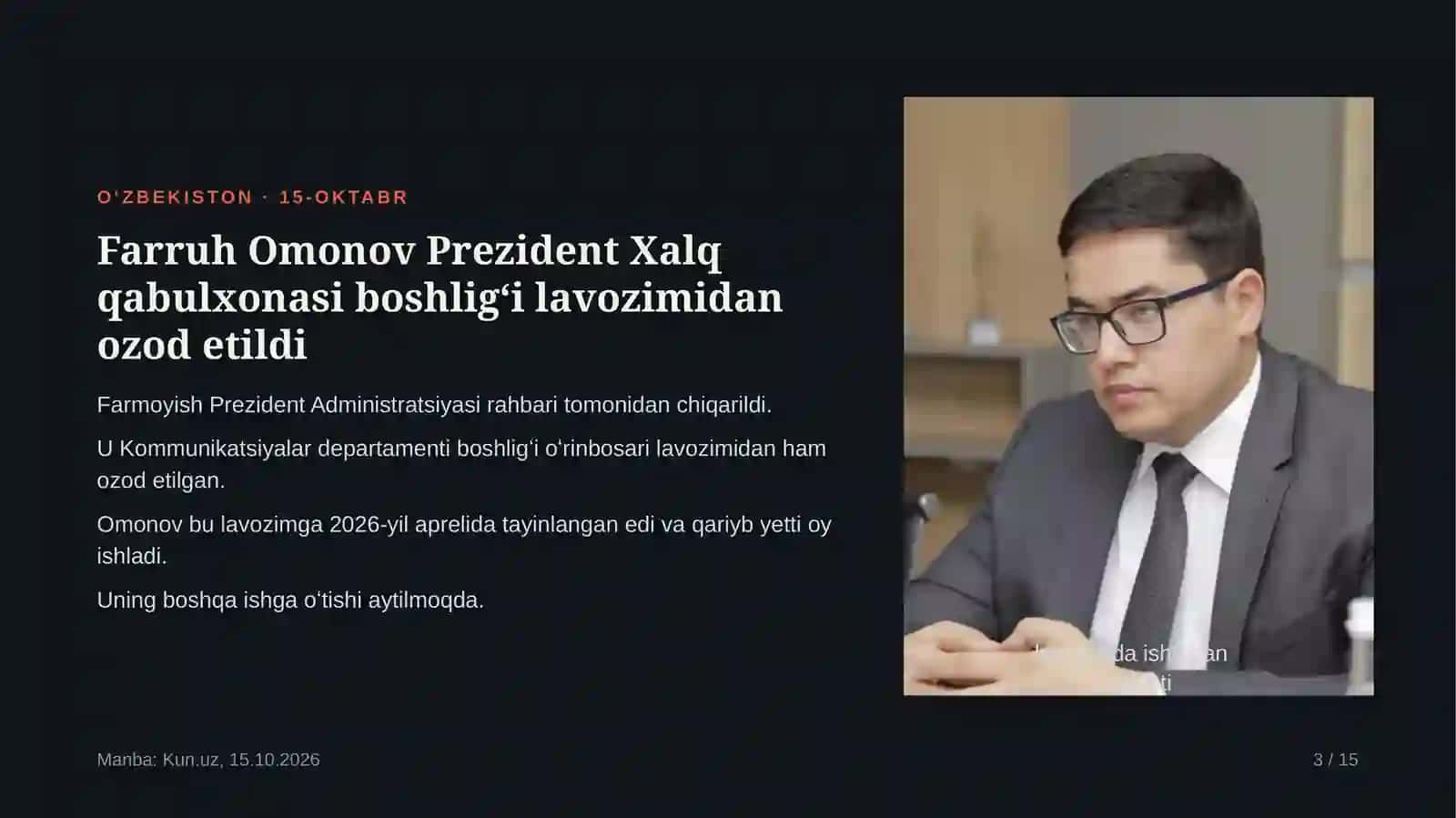 Kun.uz yangiliklari (1).pptx O‘zbekiston va jahondan 13 ta asosiy voqea 3