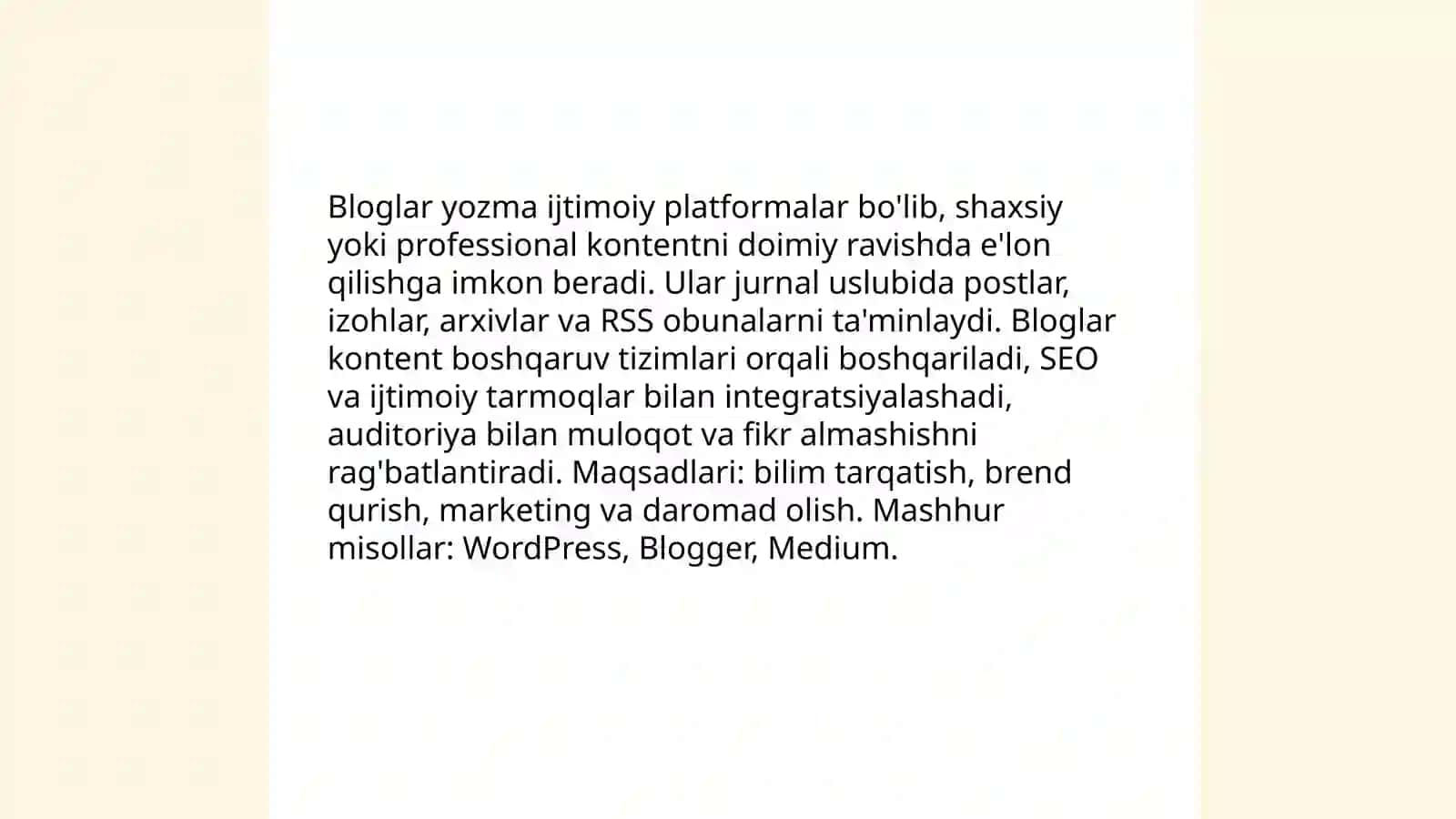 Bloglar (yozma ijtimoiy platformalar) 3