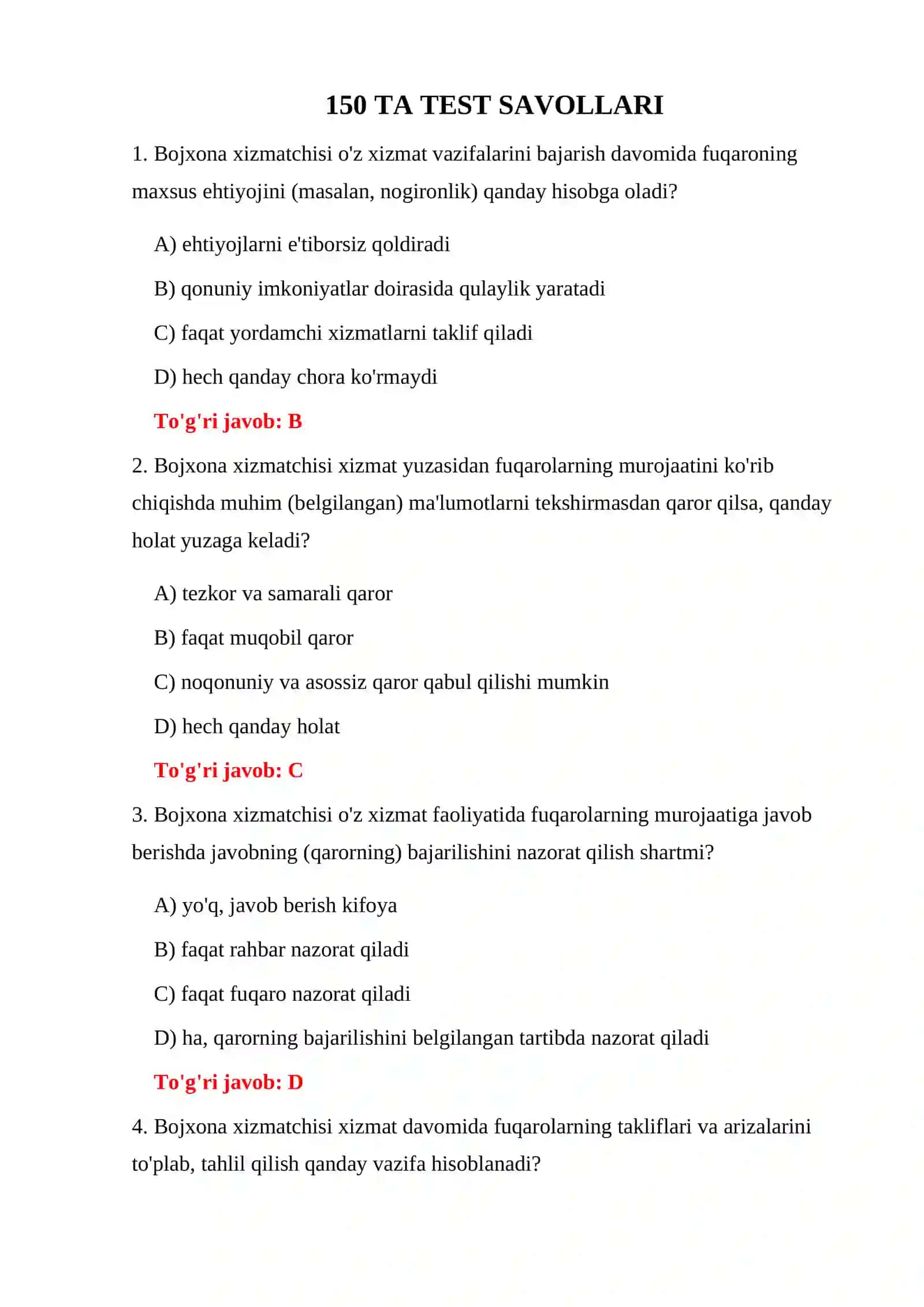 BOJXONA XIZMATI IMTIHON SAVOLLARI 3