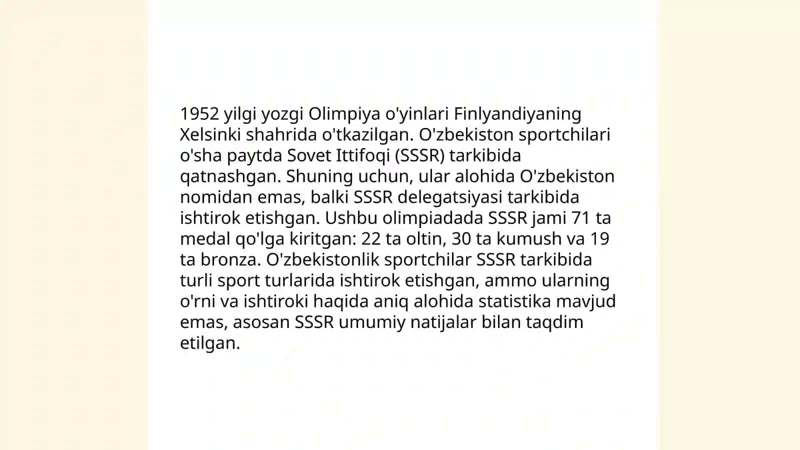 Ózbekiston sportchilarining 1952-1992 yillardagi Olimpiya óyinlarida ishtiroki 3