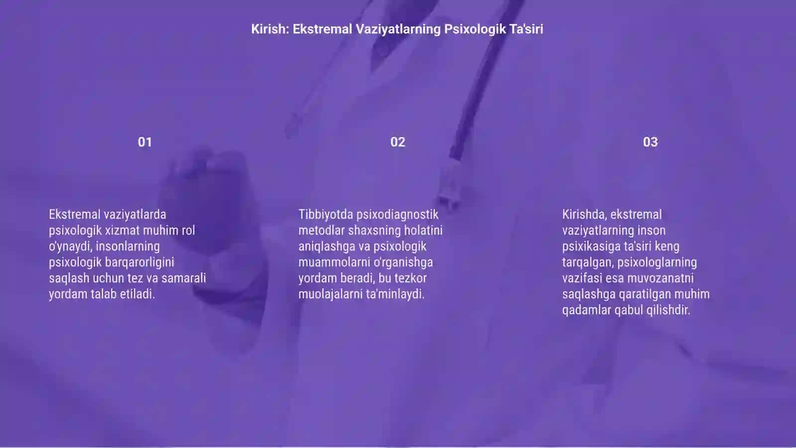 Ekstremal vaziyatlarda psixologik xizmat. Tibbiyotda psixodiagnostik metodlar 3