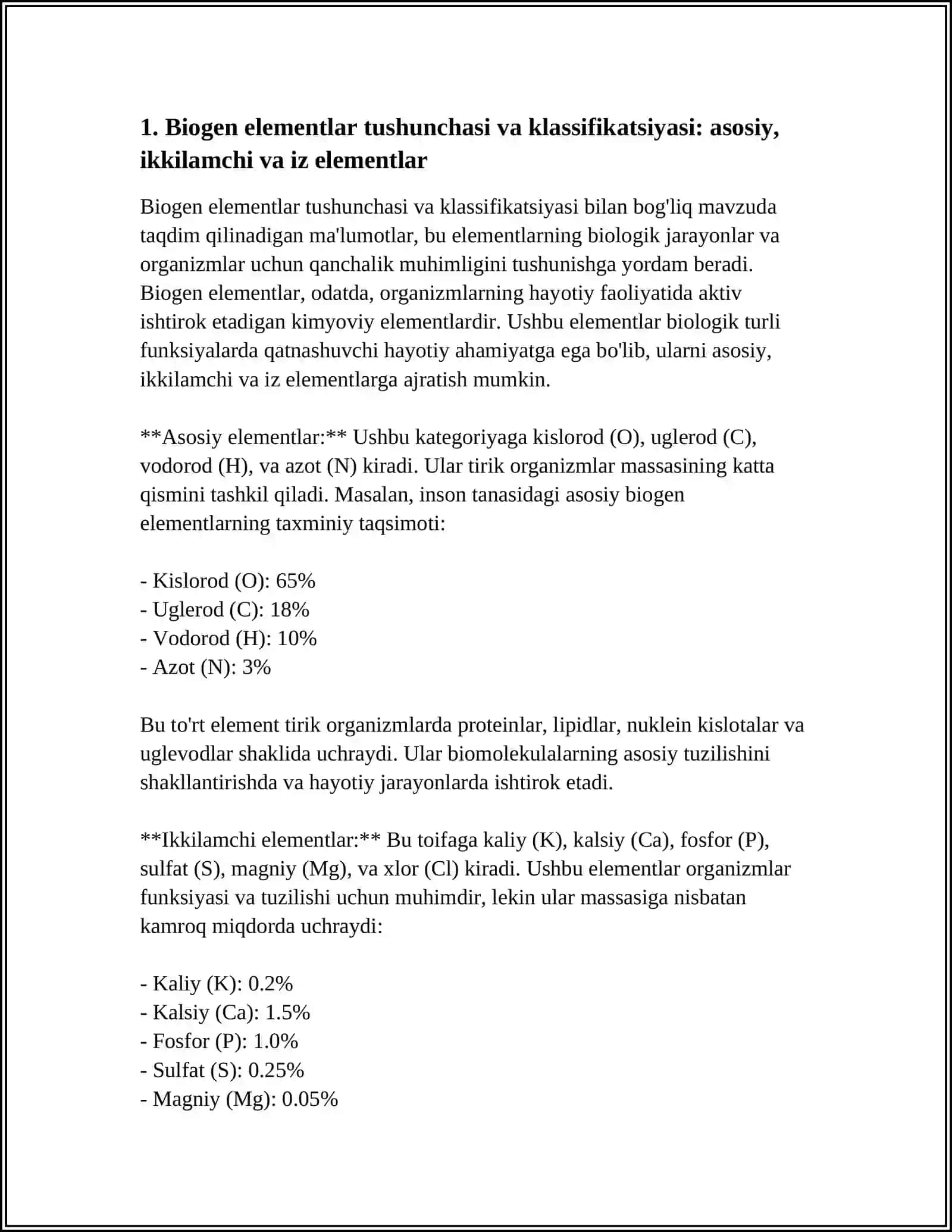 BIOGEN ELEMENTLAR TURLARI 3