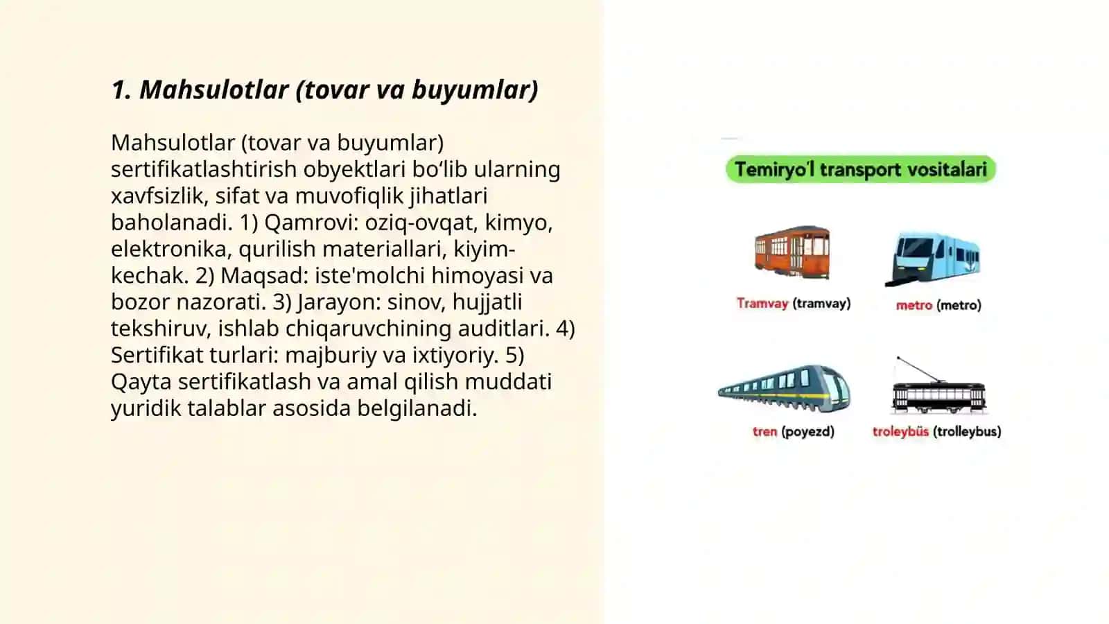 Mahsulotlar (tovar va buyumlar) sertifikatlashtirish obyektlari 3