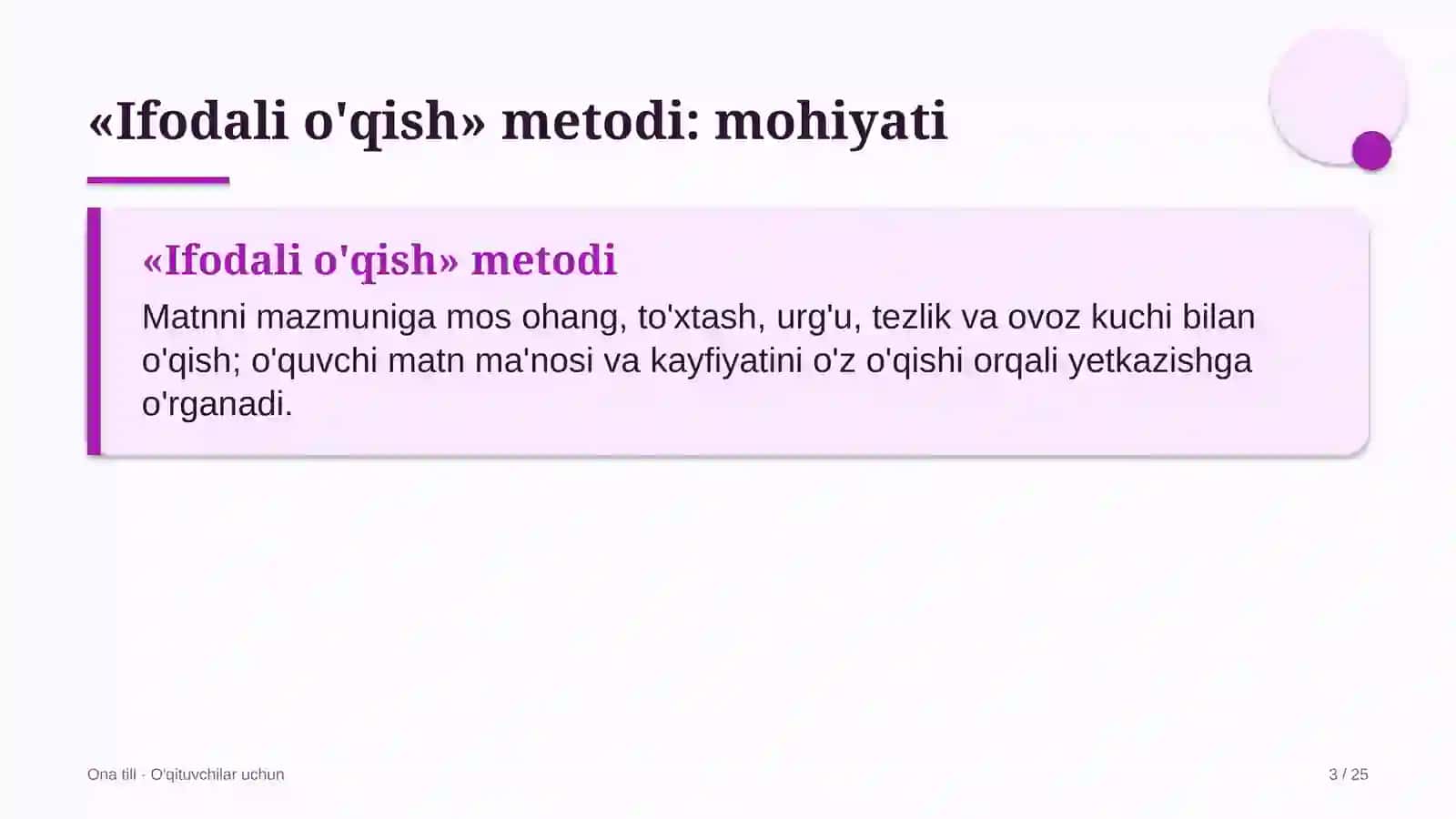 ona tili darslarida ifodali o'qish metodidan foydalanish 3486 3