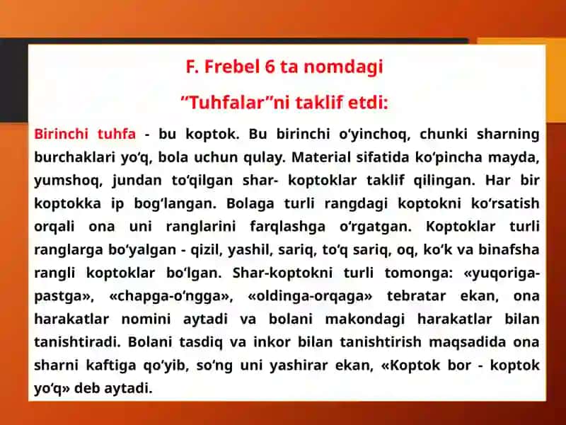 F.Frebelning didaktik ta'lim moduli 3