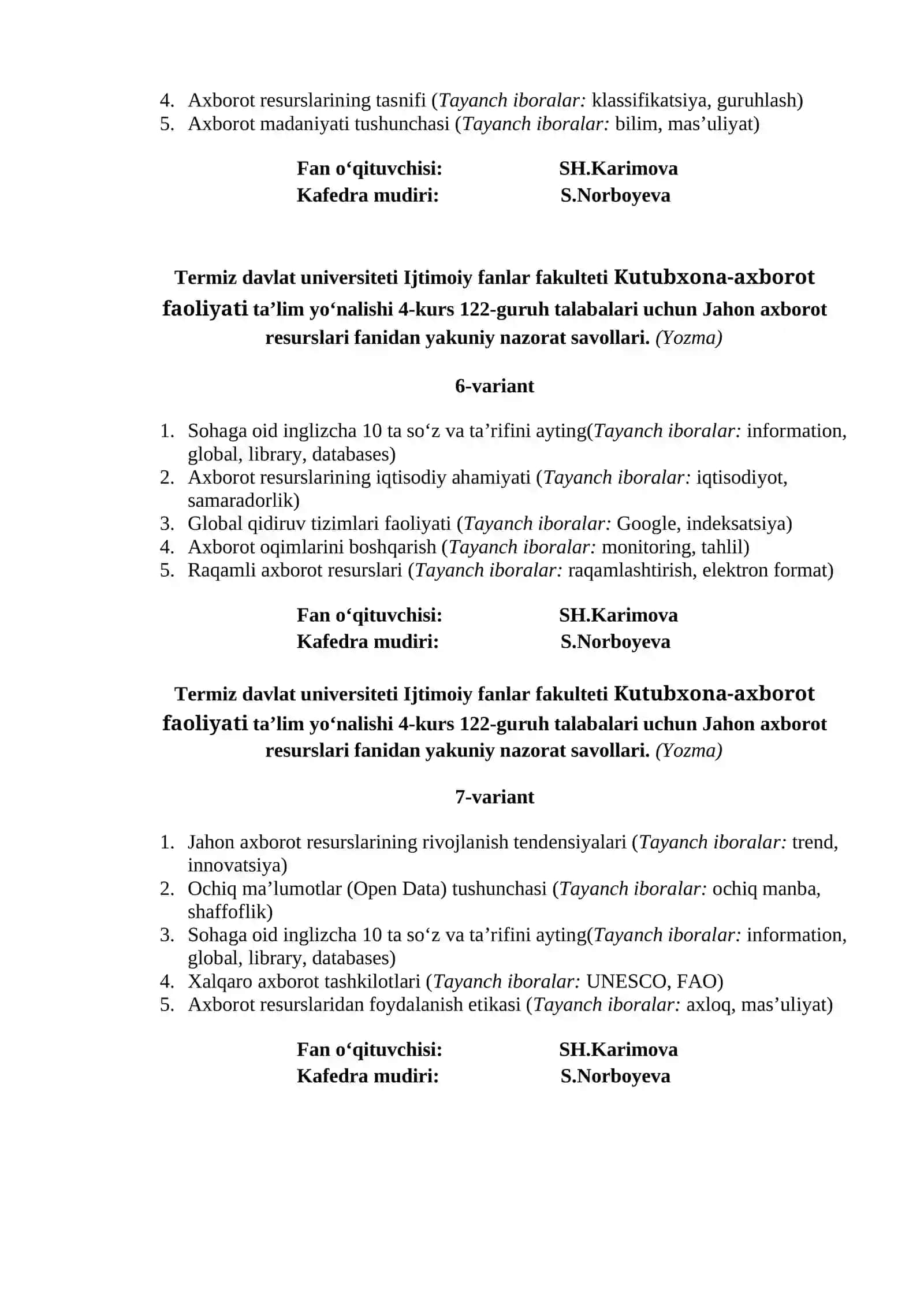 Jahon axborot resurslari fanidan yakuniy nazorat savollari 3