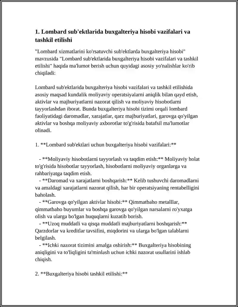 LOMBART XIZMATLARINI KO'RSATUVCHI SUB' EKTLARDA BUXGALTERIYA HISOBI 3