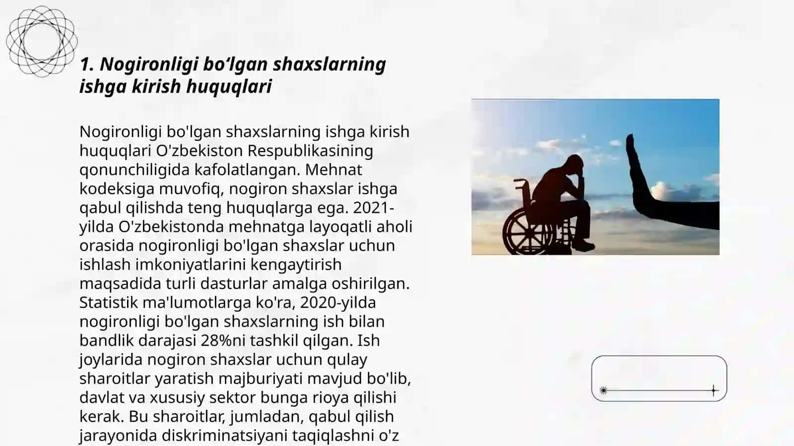 Nogironligi boʻlgan shaxslarning mehnat qilishi va bantligi 3