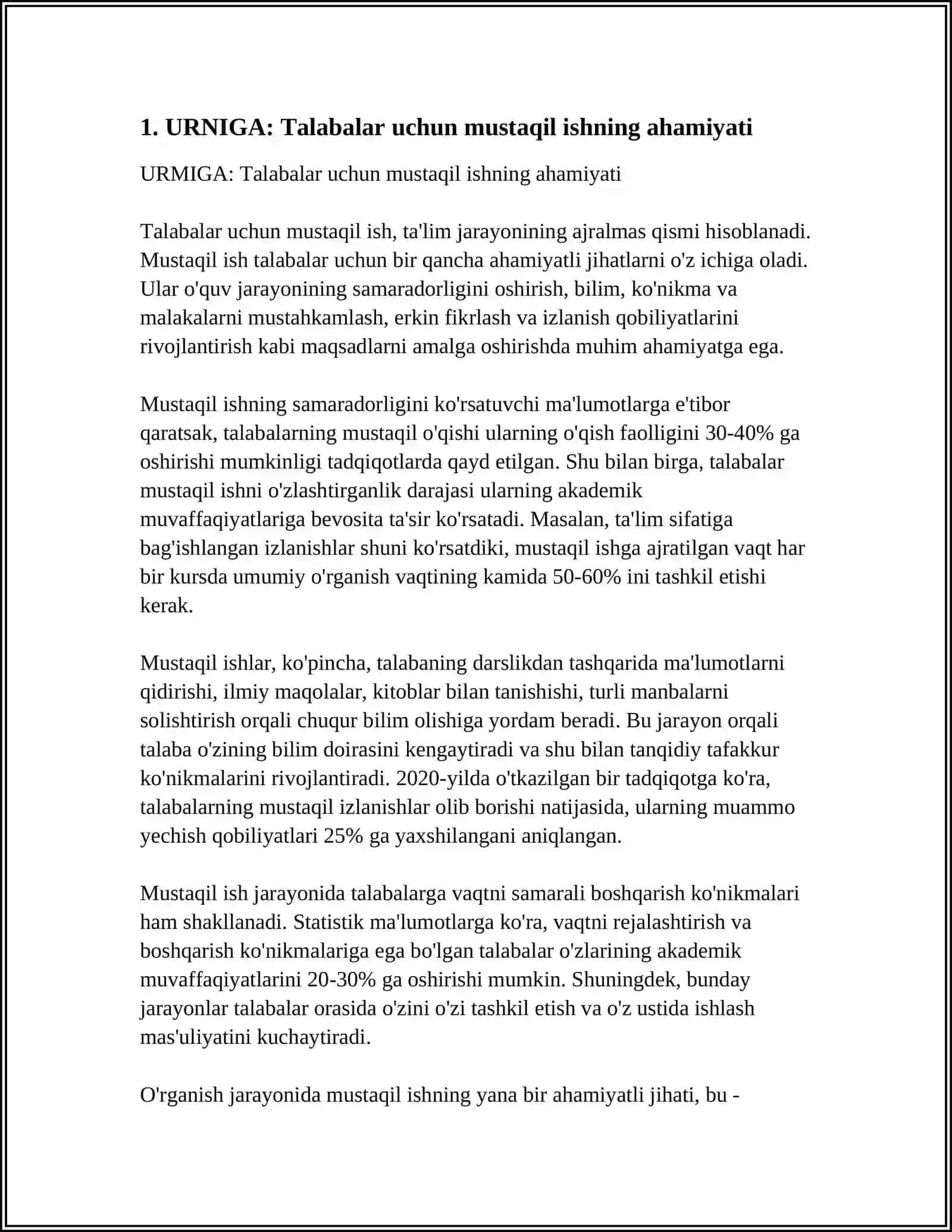 REFARAT URNIGA MUSTAQIL ISH MAVUNI ESA OLIB TASHLASH KERAK KERAK EMAS NOMI 3