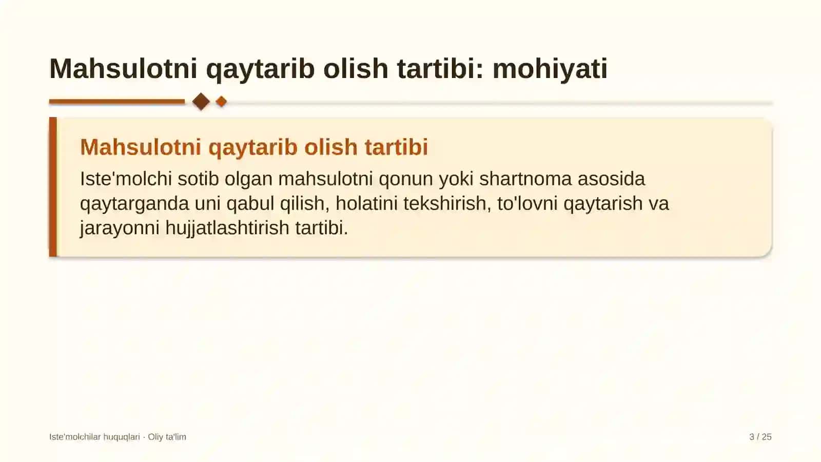 Iste'molchilar huquqlari · Oliy ta'lim 3