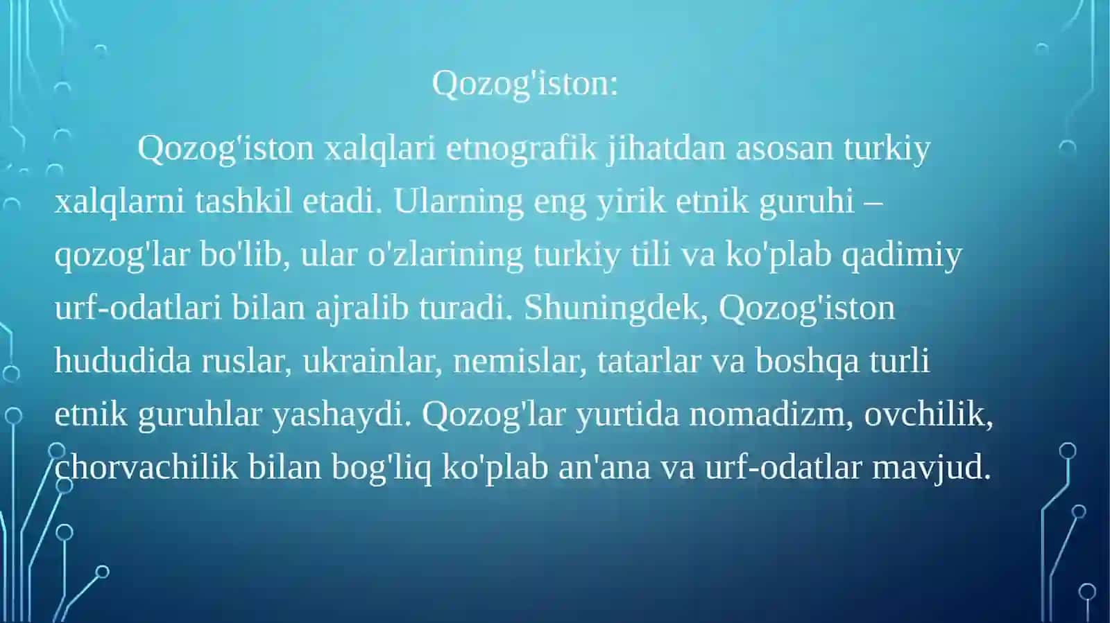 OSIYO XALQLARI. MARKAZIY OSIYO VA QOZOG‘ISTON XALQLARI ETNALOGIOYASI 3