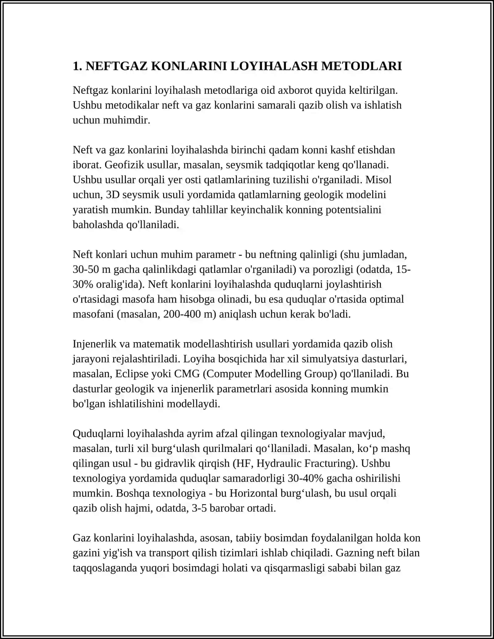 MUSTAQIL ISH Mavzu: NEFTGAZ KONLARI ISHLASH BOʻYICHA LOYIHANI HAL QILINAYOTGAN MUAMMOLARINI OPTIMALLASHTIRISH 3