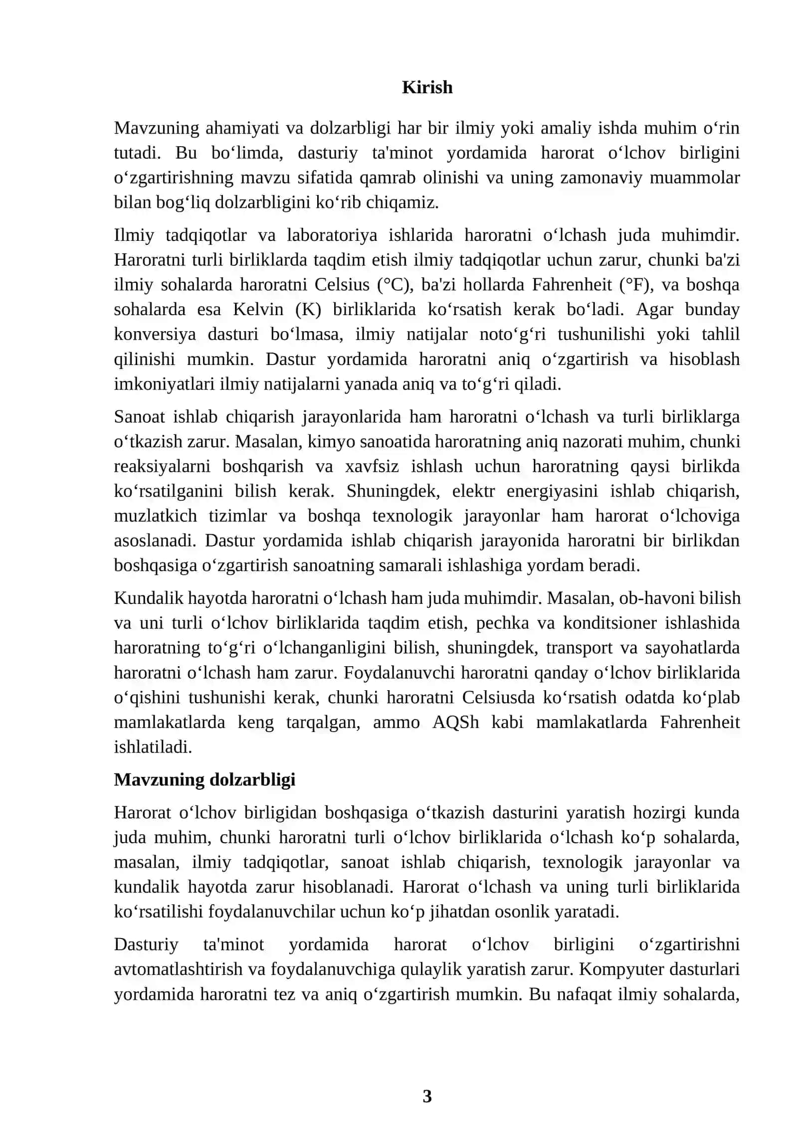 HAVO HARORATINI KIRITIB, UNI TURLI O‘LCHOV BIRLIKLARIGA O‘TKAZISH DASTURI 3