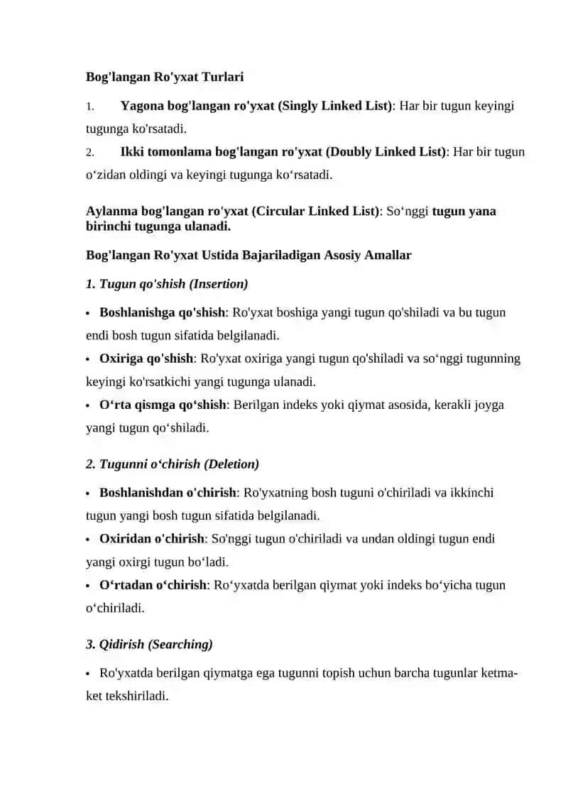 Chiziqli ma’lumotlar tuzilmalarini qayta ishlash algoritmlari va dasturlarini tuzish. Navbat, stek va dek tuzilmalari bilan ishlash algoritmlari va dasturlarini tuzish. 3