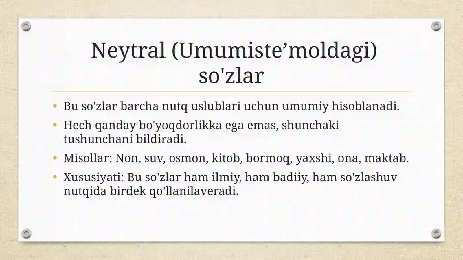 Leksemalarning nutq ko'rinishlariga xoslanishi (Leksik stilistika asoslari) 3