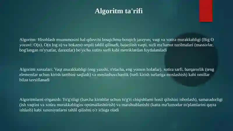Algoritmik Xususiyatlar 3