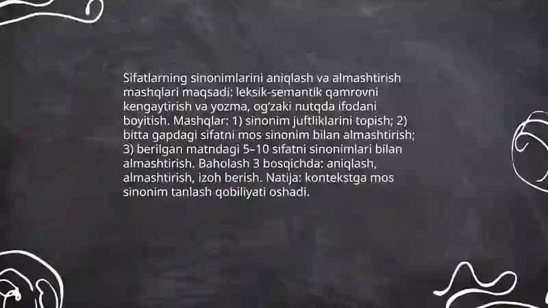 Sifat sòz turkumini òrganishdagi leksik-semantim mashqlar 3