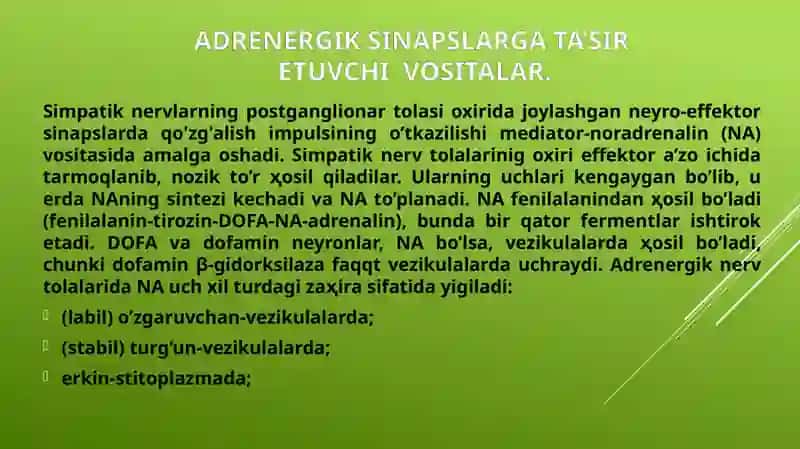 Adrenomimetiklar.  Pediatriyada adrenomimetiklarni o’ziga xos qo’llanishi 3