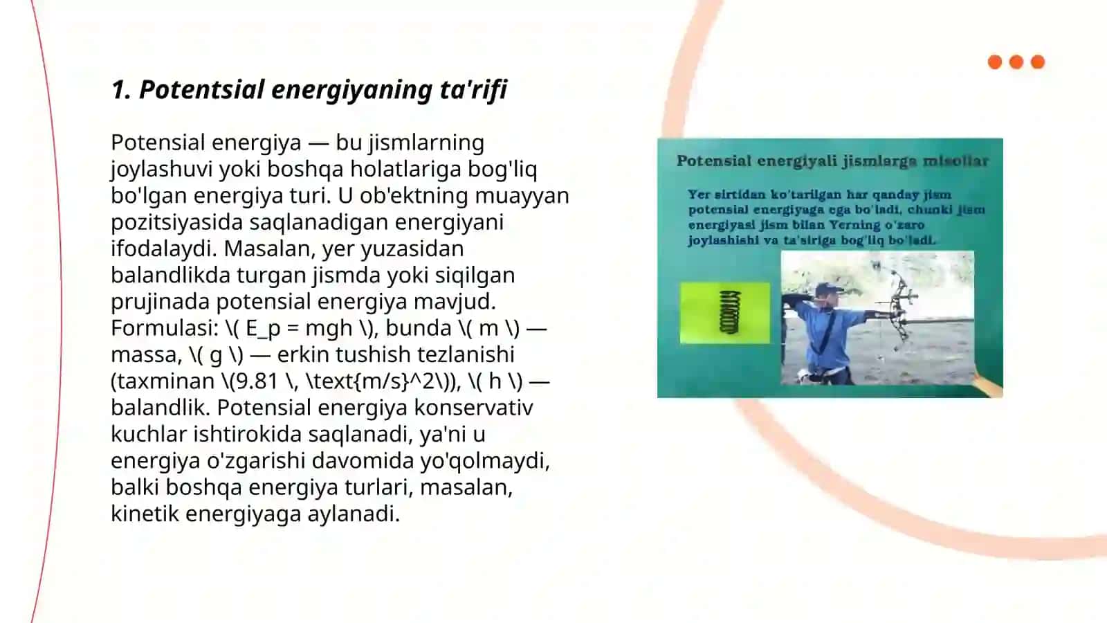 Potentsial energiya. Mexanikada energiyaning saqlanish qonuni 3