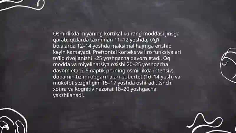 Ontogenezning osmirlik davrida tuzilish va funksiyalar ozara nisbotaning yoshga oid xususiyatlari 3
