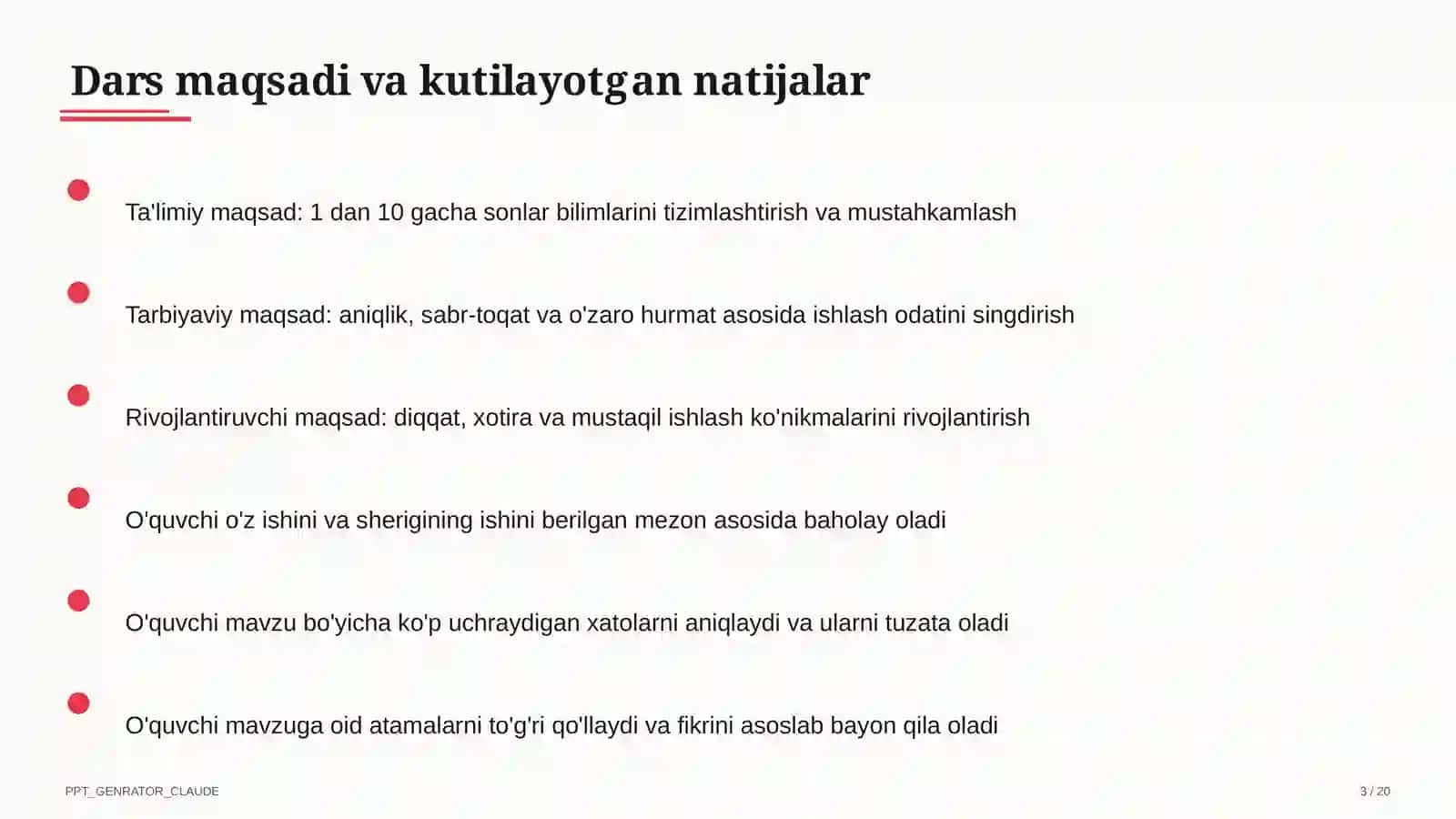 Matematika darsi 1-sinf uchun 3