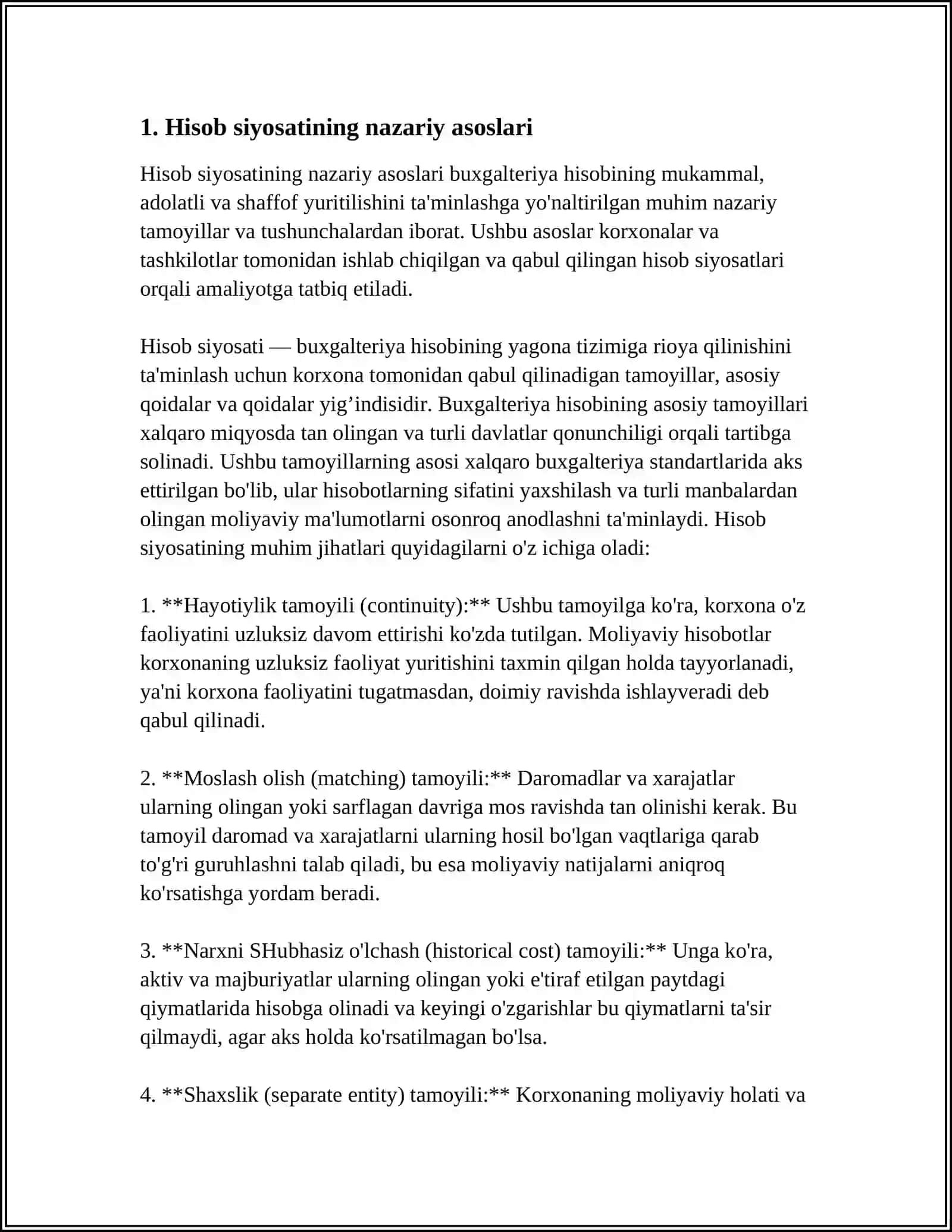 HISOB SIYOSATINING USLUBIY ASOSLARI VA UNI QO’LLASH TARTIBI 3