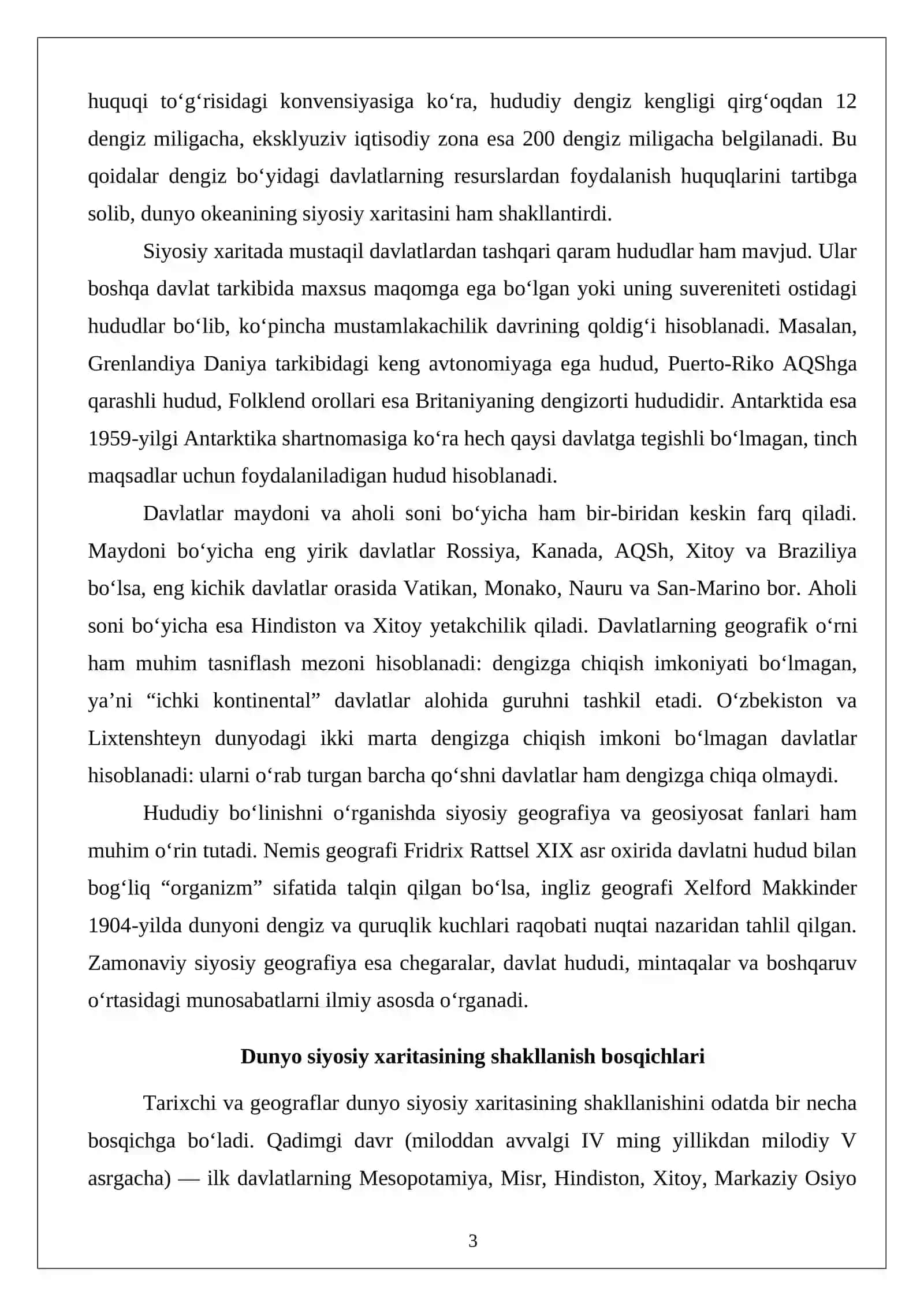 Jahon mamlakatlarining hududiy bo‘linishi 3