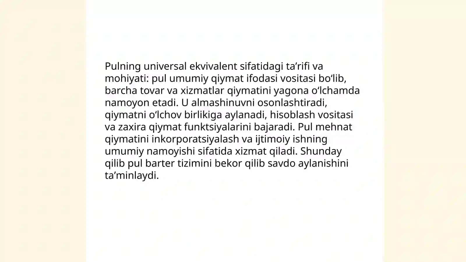 Pul universal ekvivalent sifatida 3