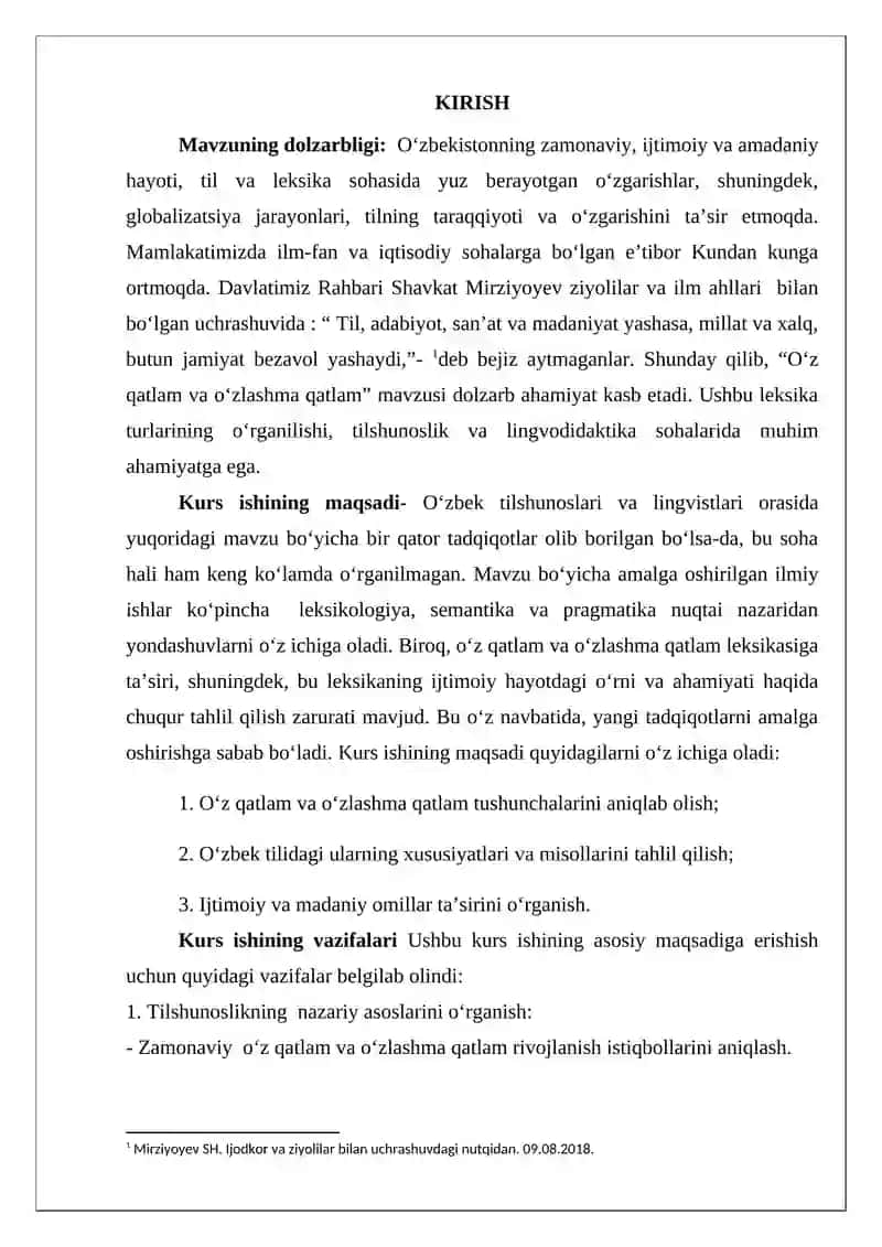 O‘ZBEK TILI LEKSIKASIDA O‘Z VA O‘ZLASHGAN QATLAM 3