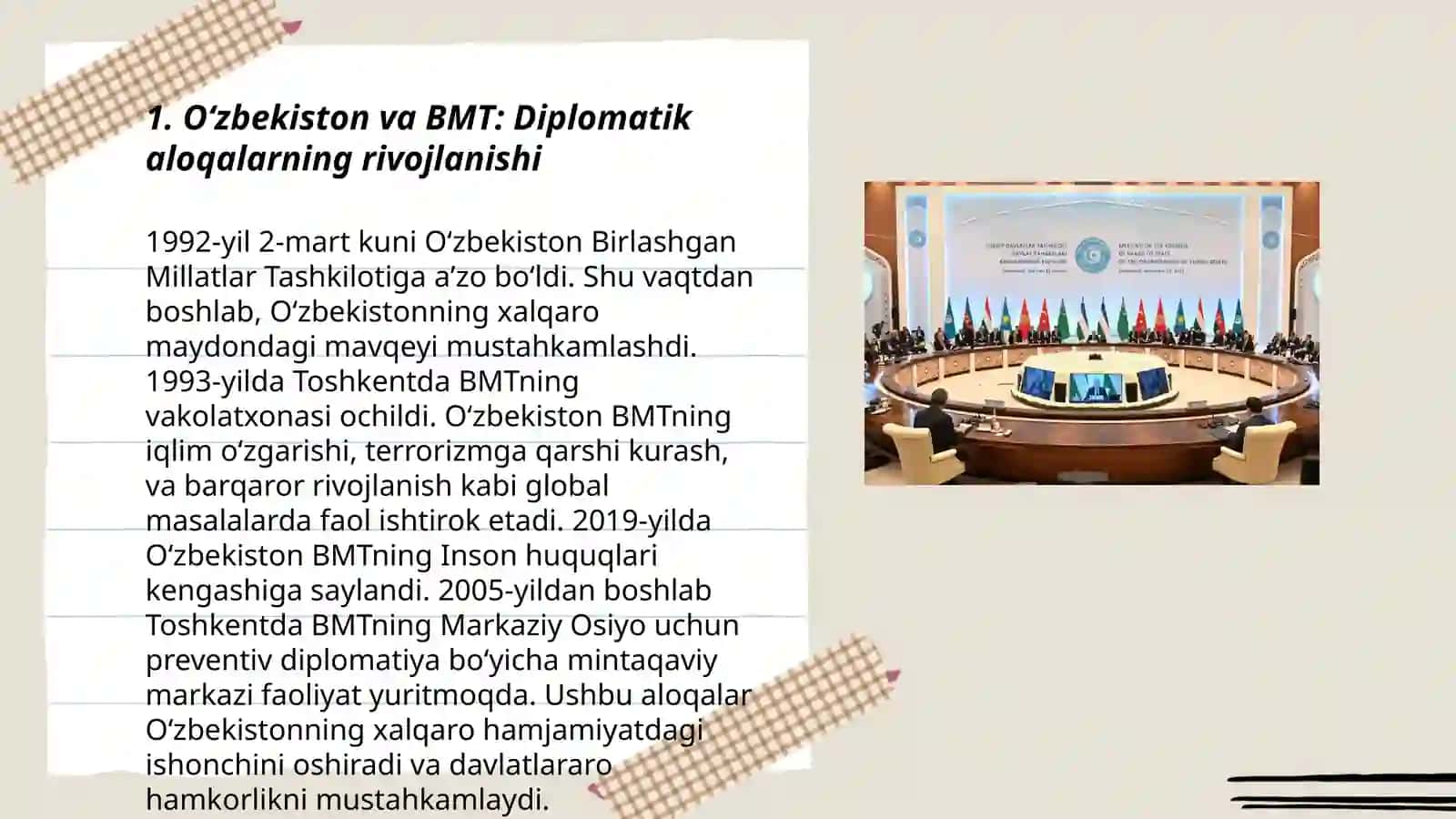Oʻzbekiston va BMT: Diplomatik aloqalarning rivojlanishi 3