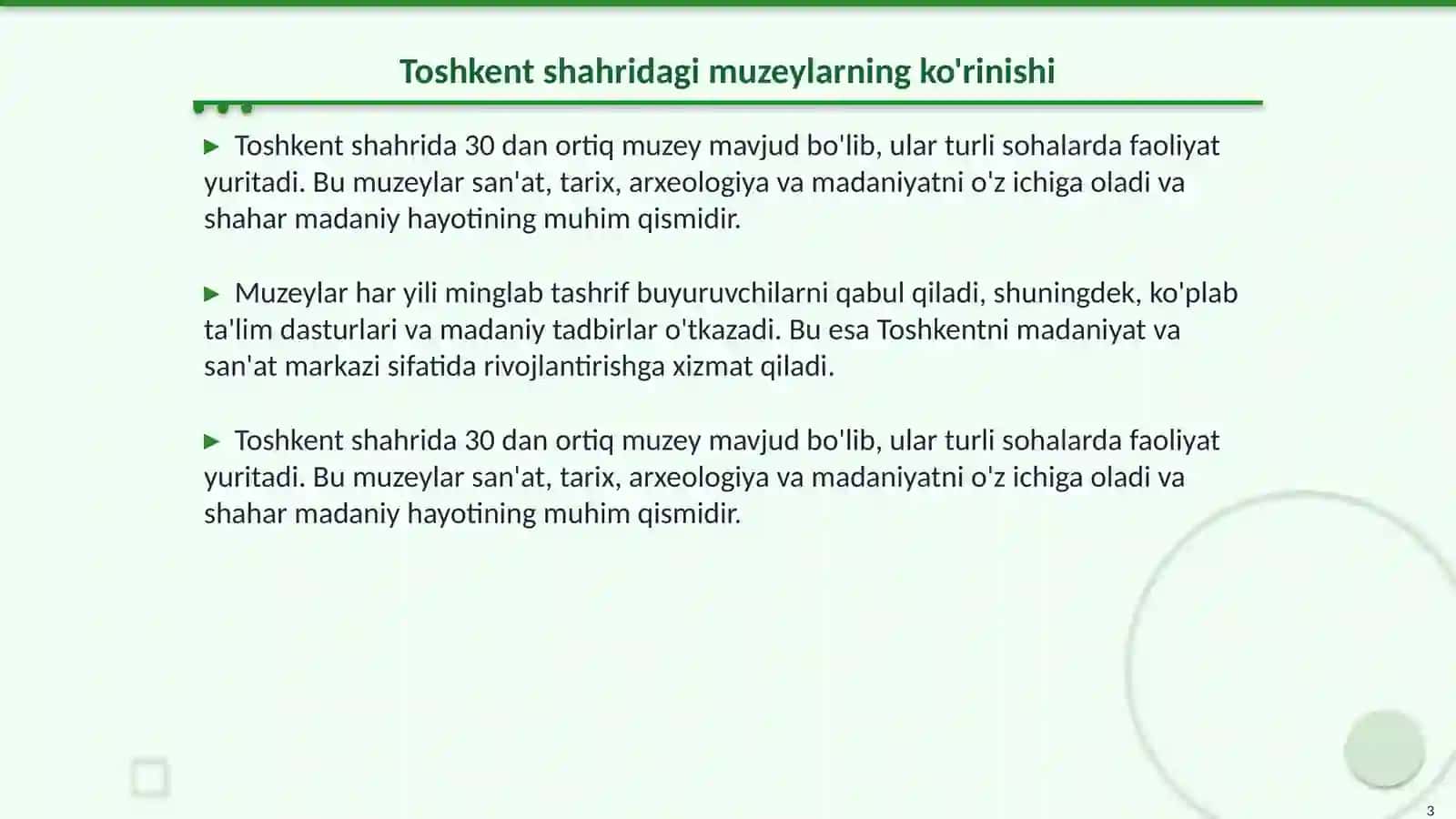 Toshkent shahrida joylashgan muzeylar faoliyati 3