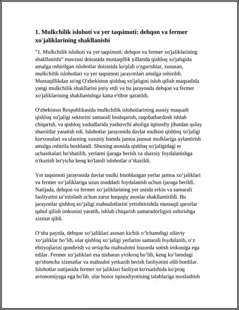 Mulkchilik islohoti va yer taqsimoti: dehqon va fermer xo'jaliklarining shakllanishi 3