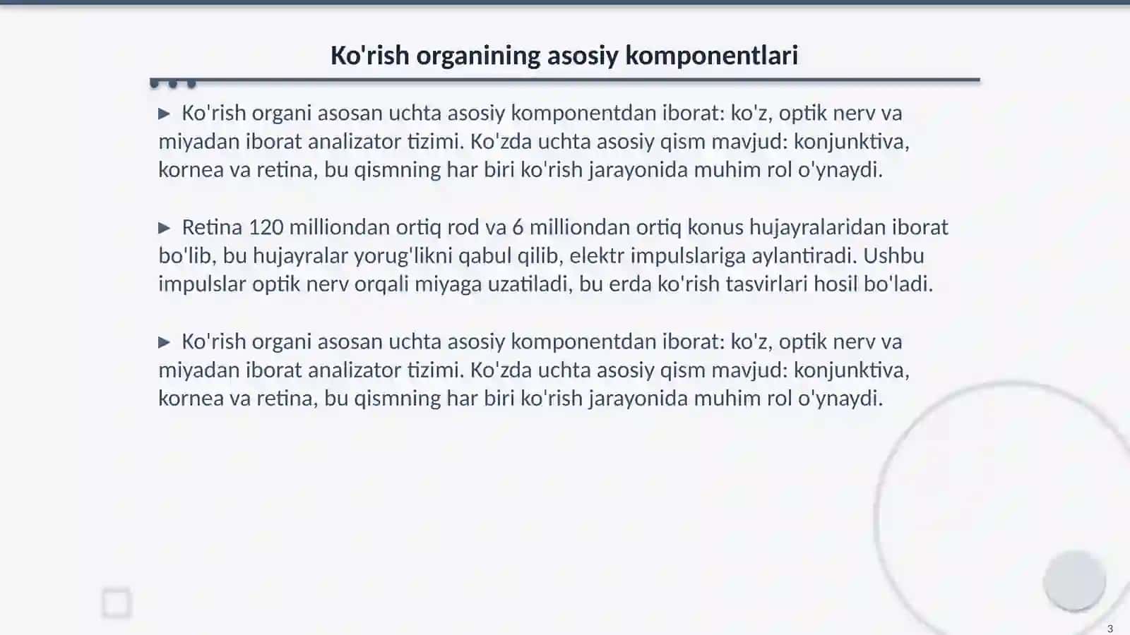 Analizatorlar koʻrish organining tuzilishini oʻrganish 3