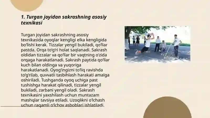 Turgan joyidan uzunlikka sakrash texnikasi 3
