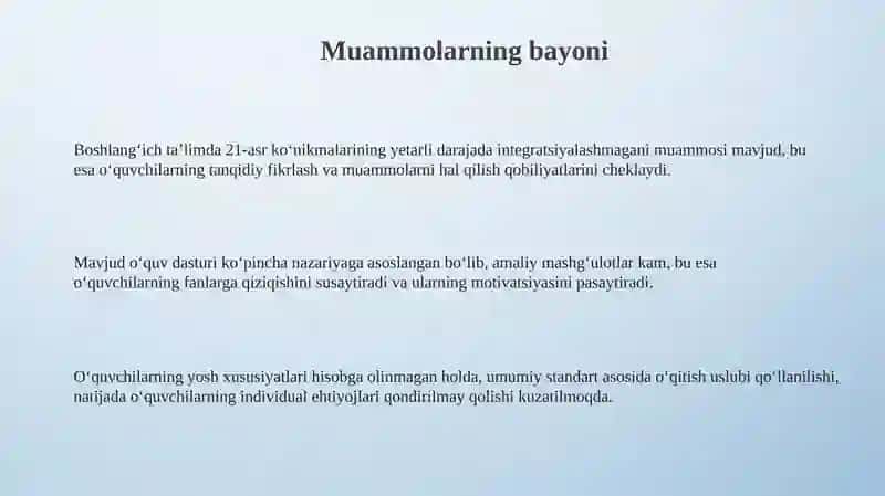 Boshlang'ich ta'lim mazmunini takomillashtirishga doir ilmiy takliflar 3