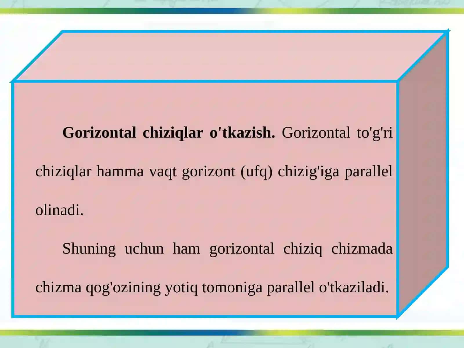 8-sinf chizmachilik darsligi asosida 6-mavzu: Geometrik yasashlar. Turli xil chiziqlar chizish 3