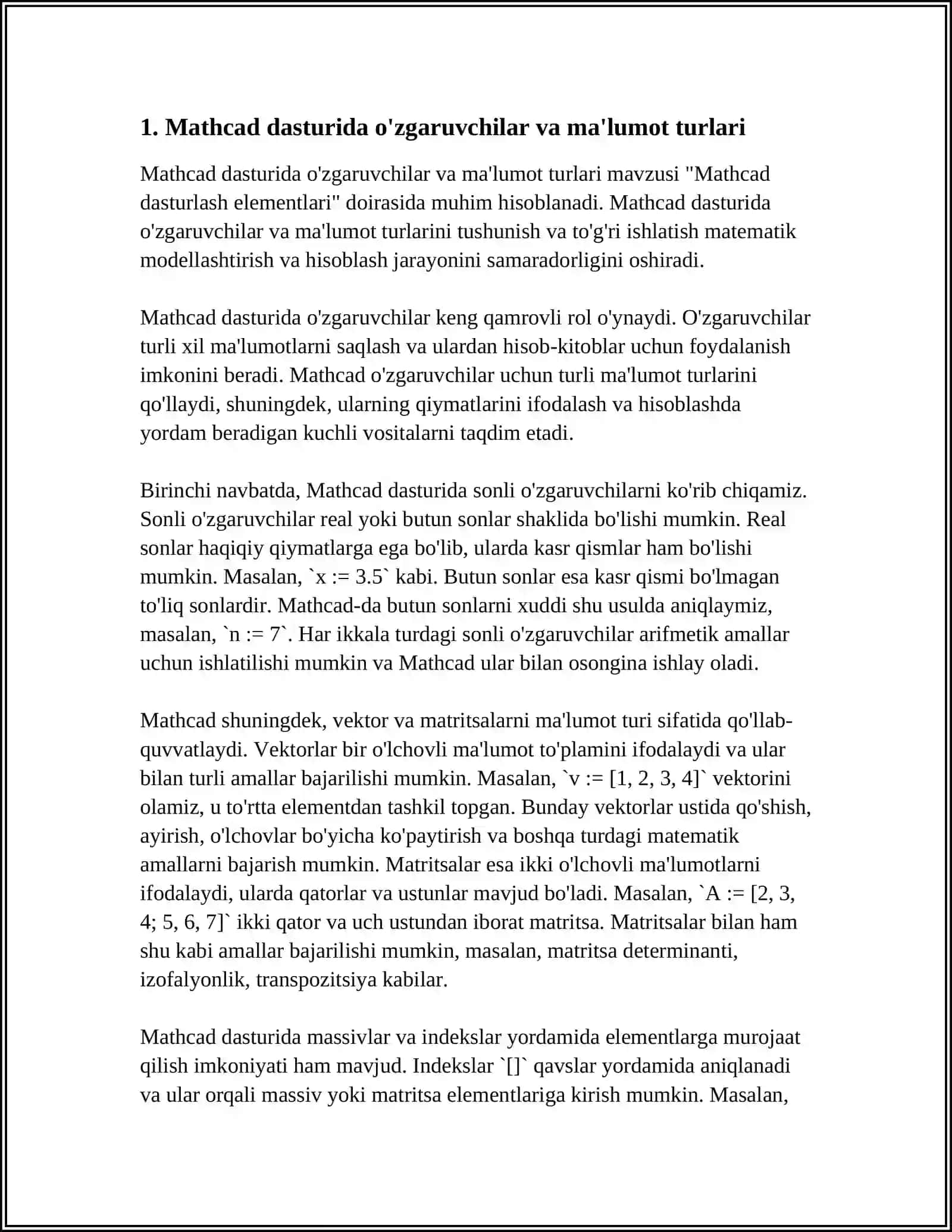 Mathcad Dasturlash Elementlari 3