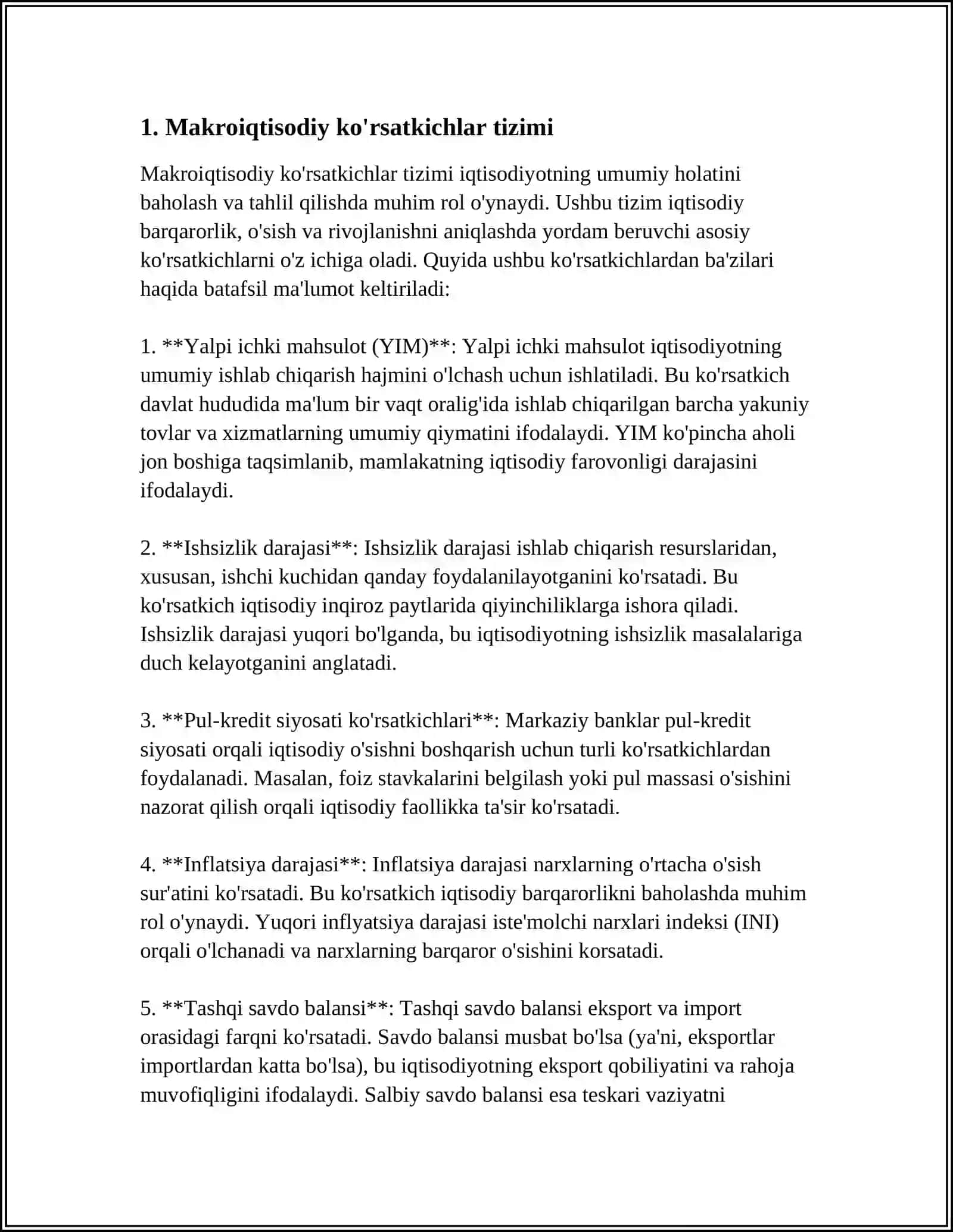 ZAMONAVIY IQTISODIY O'SISH MODELLAR IQTISODIYOT INDEKSI KO'RSATKICHLARI TIZIMI 3