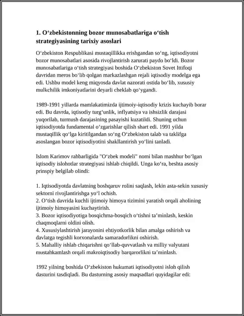O‘ZBEKISTON RESPUBLIKASI BOZOR MUNOSABATLARI 3