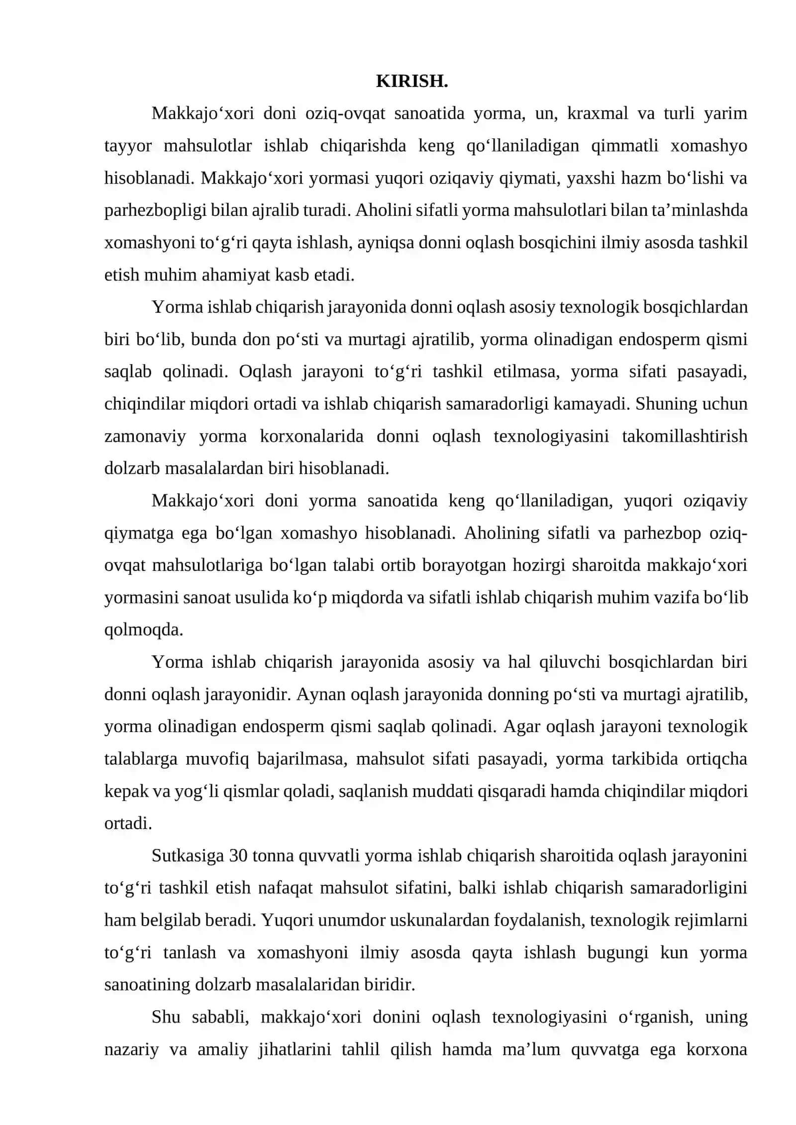 Sutkasiga 30 tonna sutkasiga makkajo'xori yormasi ishlab chiqarishda donni oqlash texnologiyasi. 3