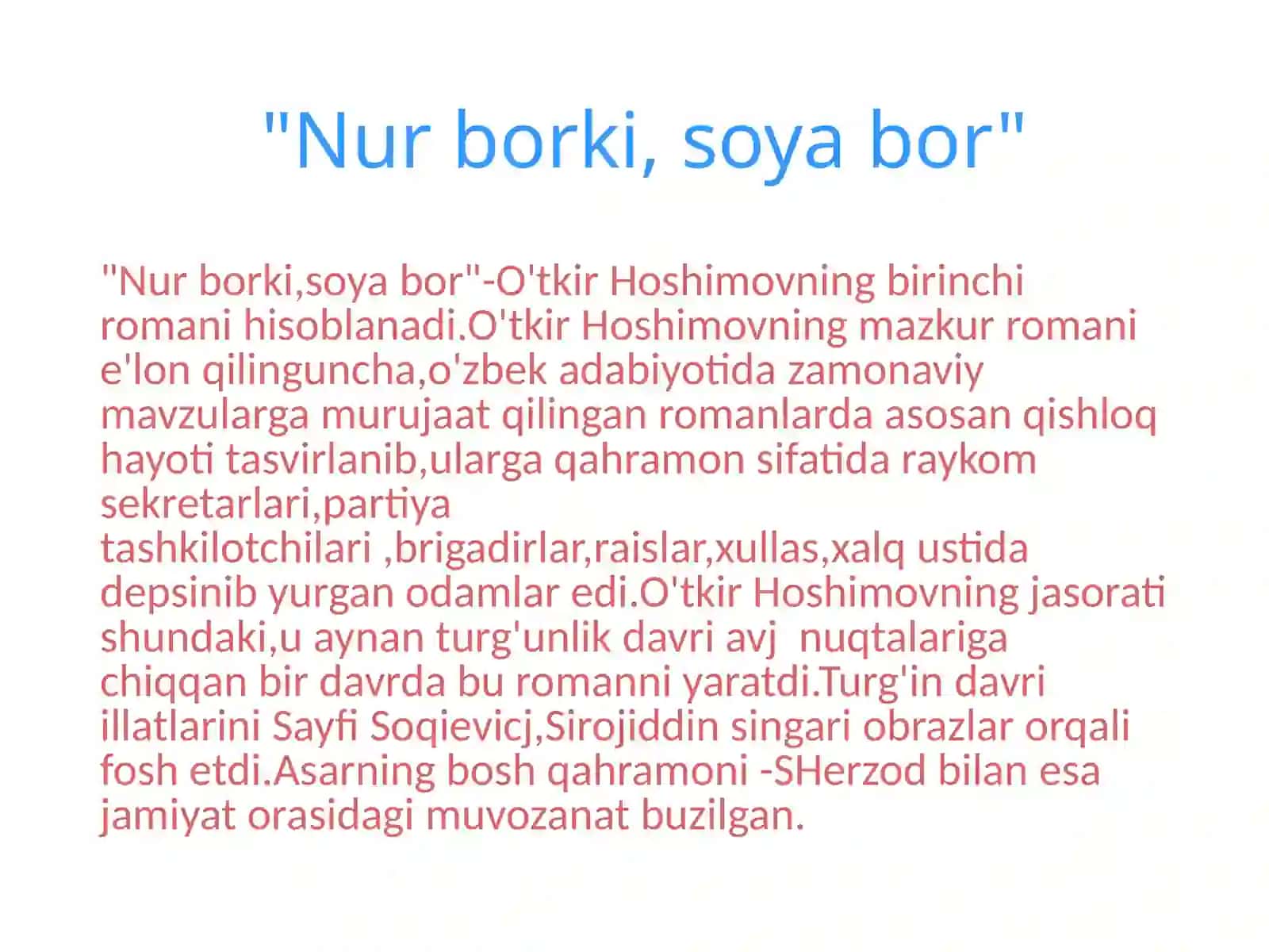 "Nur borki, soya bor" romani 3