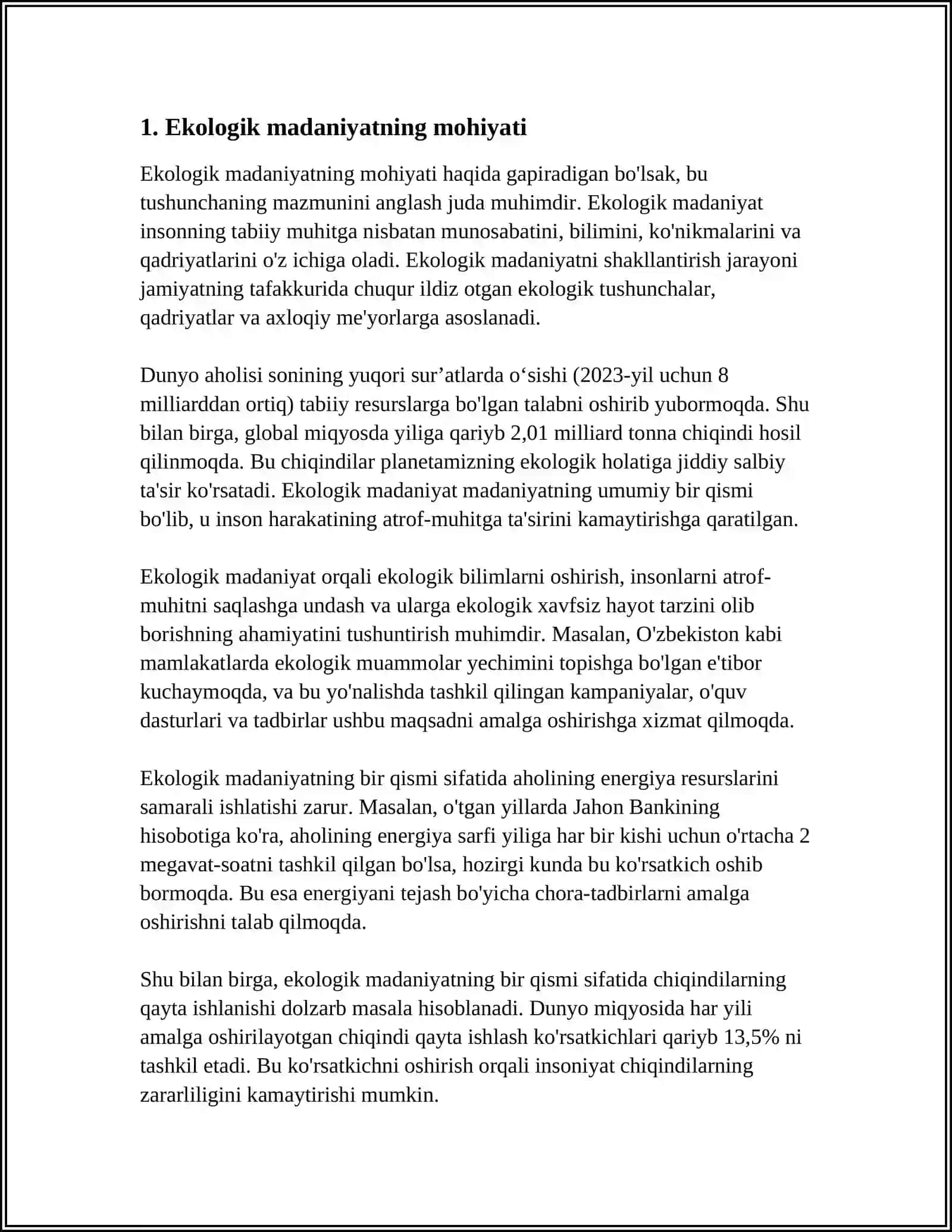 EKOLOGIK MADANIYAT FANINING OB’EKTI, PREDMETI VA FUNKSIYALARI 3